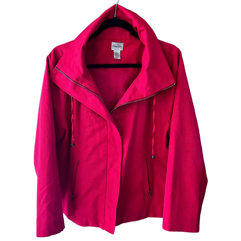 Chicos US‎ Size 12 Red Full Zip Jacket with Drawstring Neck (I191)